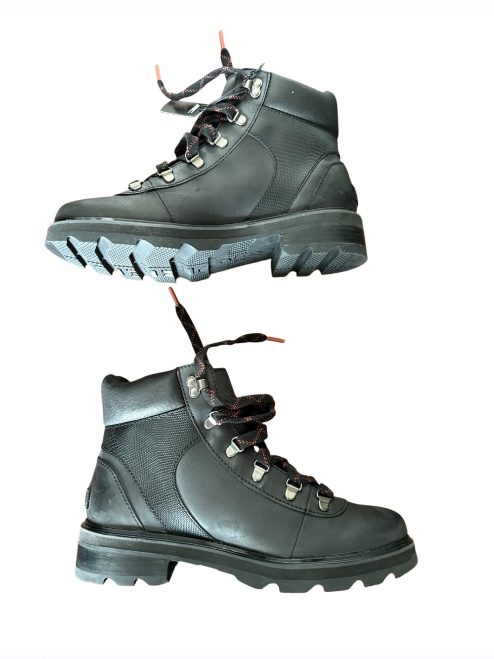 Sorel Lennox Waterproof Black Leather Hiking Boots with Red-Trim Laces-Size 10 - Picture 8 of 14
